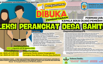 Dibuka Pendaftaran Seleksi Perangkat Desa Bahitom Tahun 2025 Formasi Jabatan : Kepala Seksi (Kasi) Pemerintahan