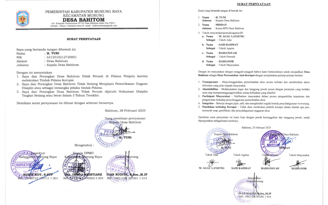 Pernyataan Komitmen Bersama Menuju Desa Percontohan Anti Korupsi